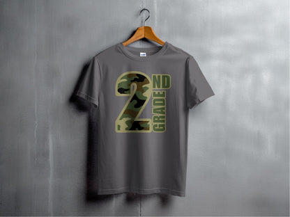 Jen Peete Designs Youth Clothing Second Grade Camouflage Back to School T-Shirt