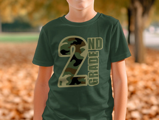 Jen Peete Designs Youth Clothing Second Grade Camouflage Back to School T-Shirt