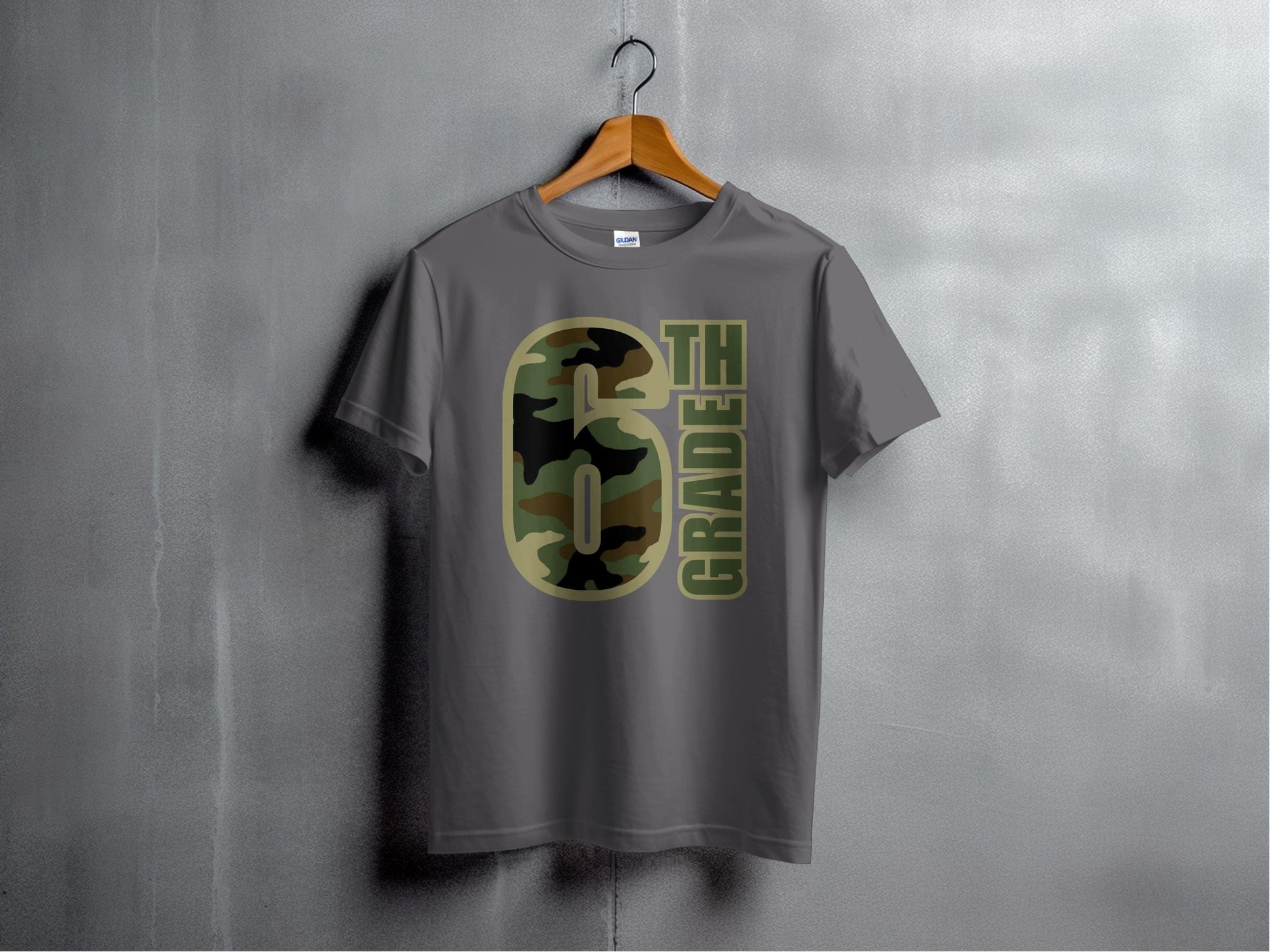 Jen Peete Designs Youth Clothing Sixth Grade Camouflage Back to School T-Shirt