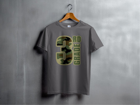Jen Peete Designs Youth Clothing Third Grade Camouflage Back to School T-Shirt