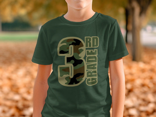 Jen Peete Designs Youth Clothing Third Grade Camouflage Back to School T-Shirt