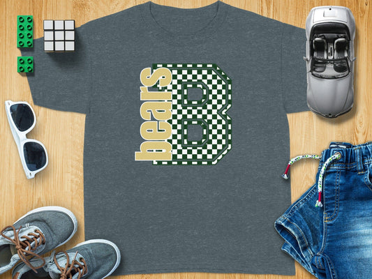 Jen Peete Designs Youth Clothing Youth Block Lettered Bears Spirit Shirt with Checkered B