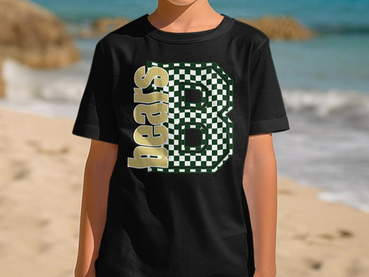 Jen Peete Designs Youth Clothing Youth Block Lettered Bears Spirit Shirt with Checkered B