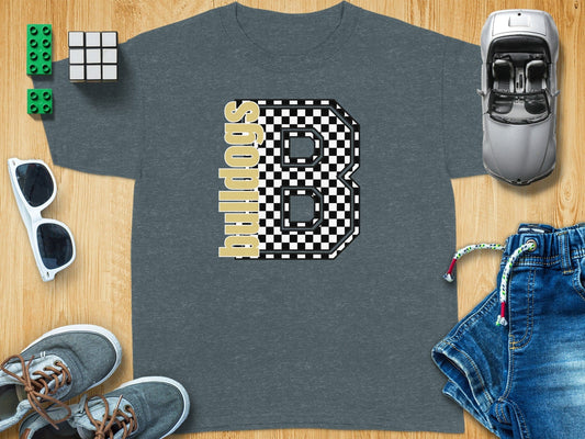 Jen Peete Designs Youth Clothing Youth Block Lettered Bulldogs Spirit Shirt with Checkered B