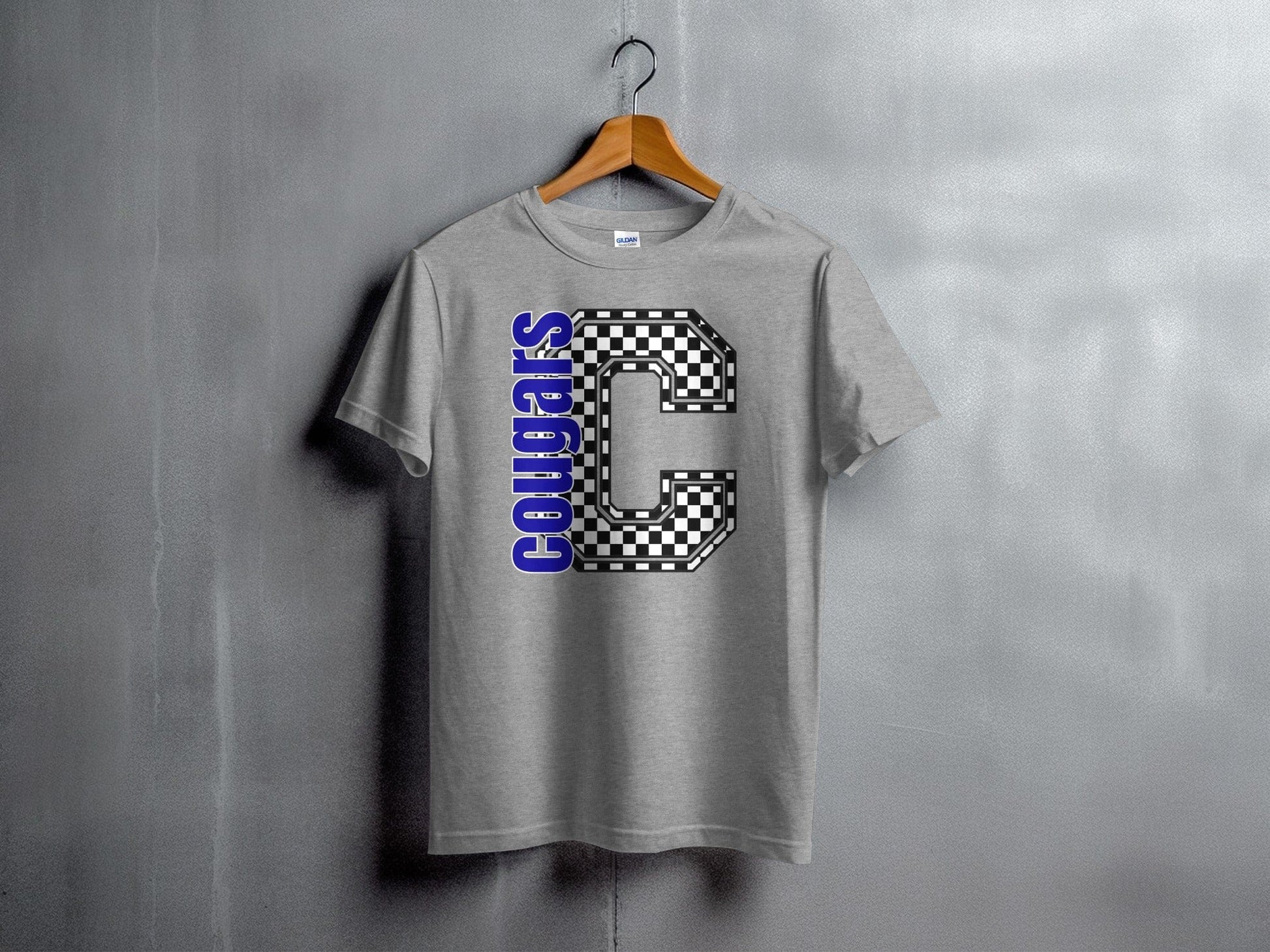 Jen Peete Designs Youth Clothing Youth Block Lettered Cougars Spirit Shirt with Checkered C