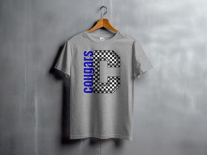 Jen Peete Designs Youth Clothing Youth Block Lettered Cougars Spirit Shirt with Checkered C