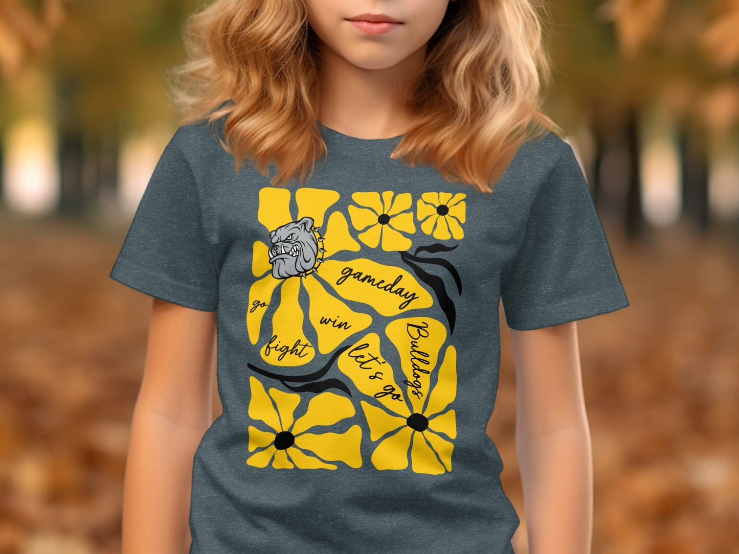 Jen Peete Designs Youth Clothing Youth Bulldogs Gameday Floral Spirit Shirt