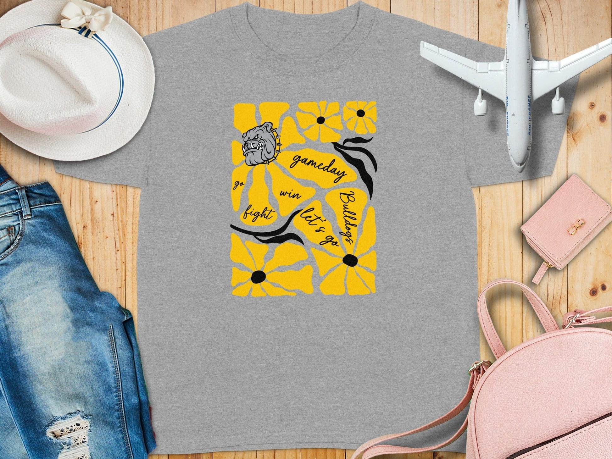 Jen Peete Designs Youth Clothing Youth Bulldogs Gameday Floral Spirit Shirt