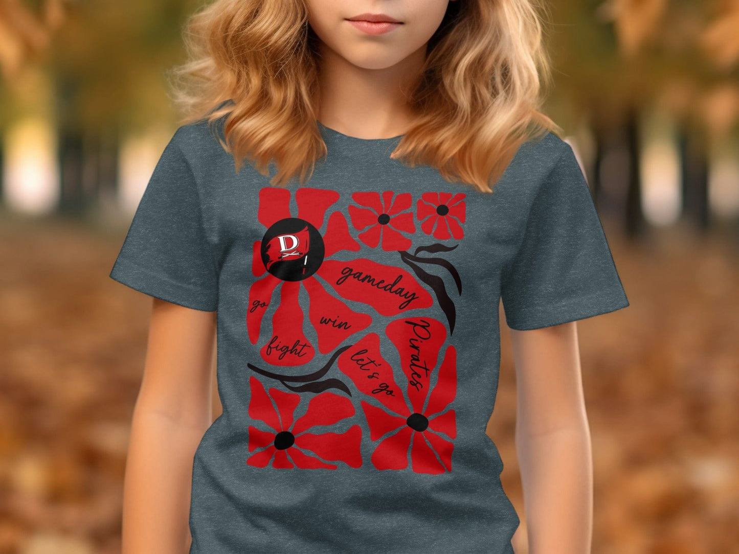Jen Peete Designs Youth Clothing Youth Pirates Gameday Floral (Red) Spirit Shirt