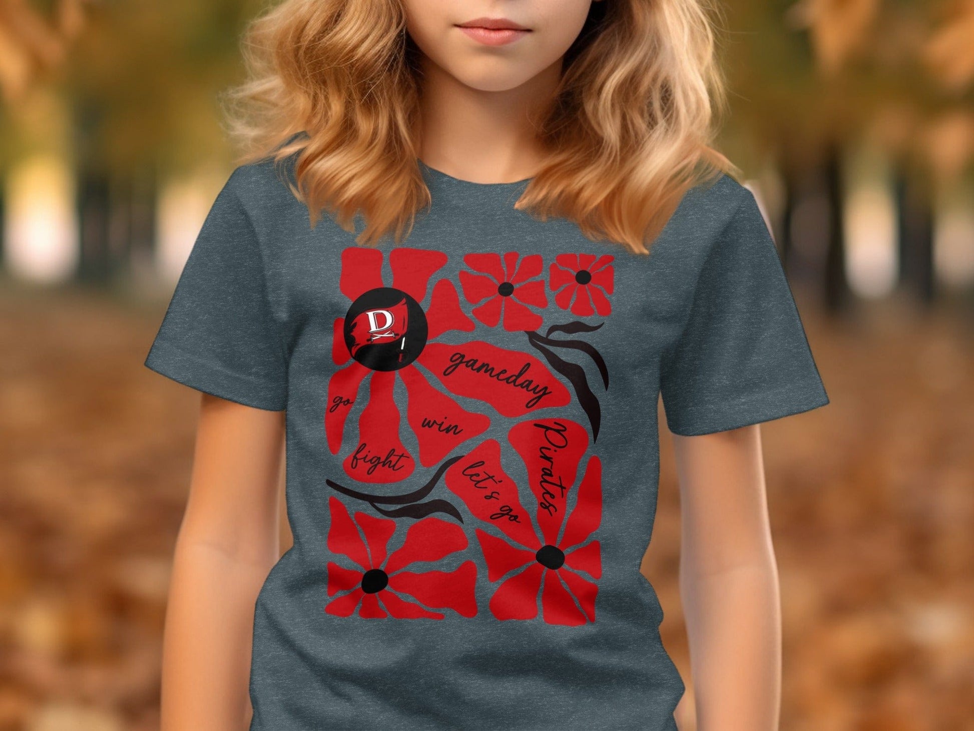 Jen Peete Designs Youth Clothing Youth Pirates Gameday Floral (Red) Spirit Shirt